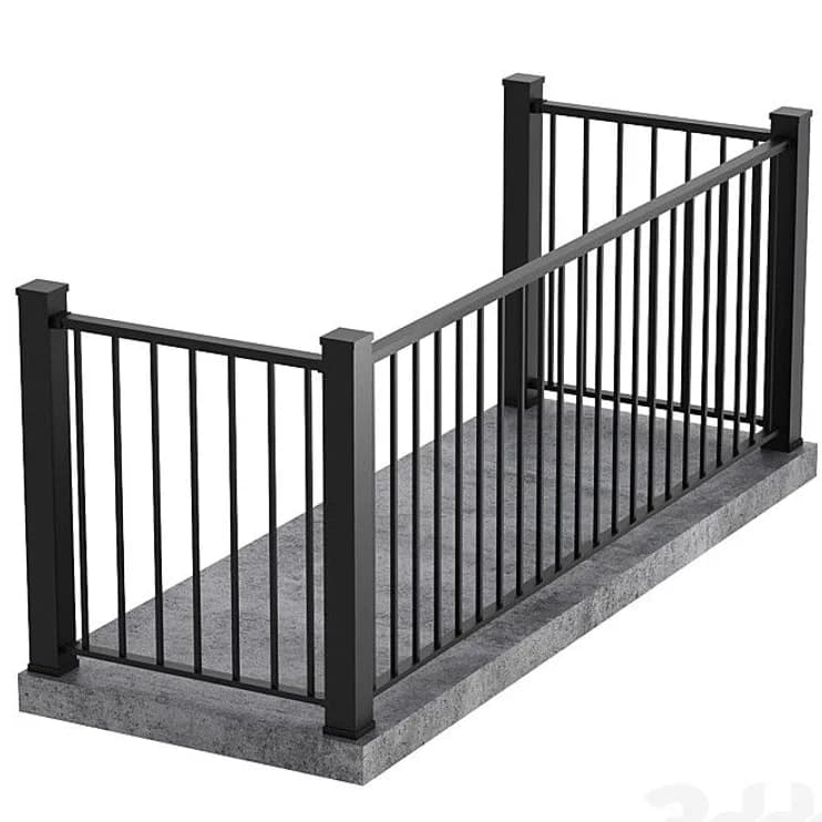 A black metal balustrade on a composite deck
