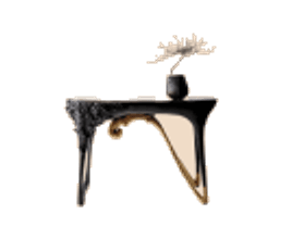 A sculptural black console table