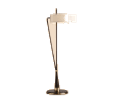 An angled brass floor lamp