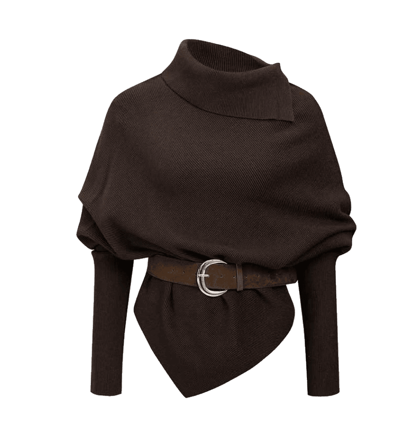 Belted Cowl-Neck Top