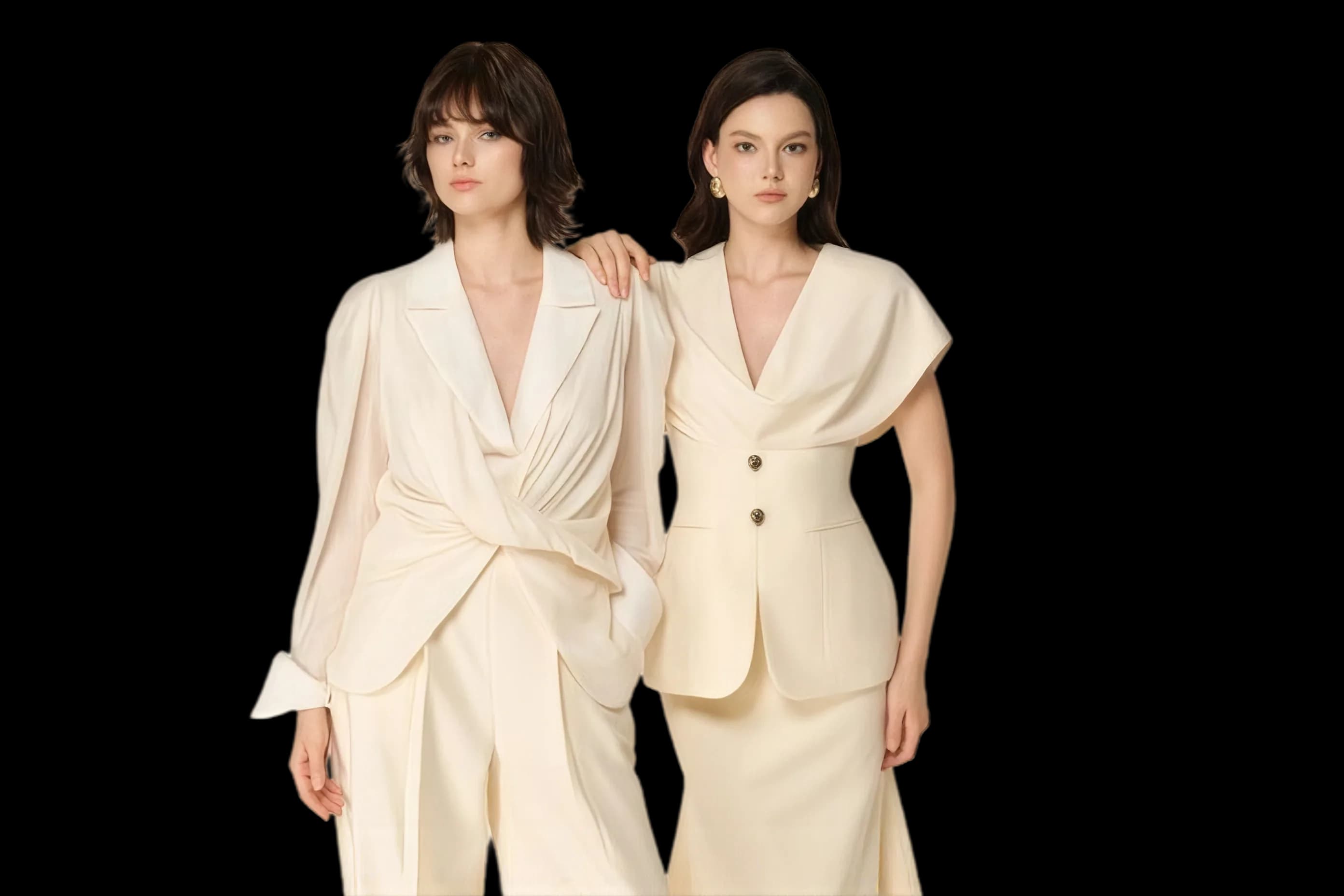 Two models in cream tailoring