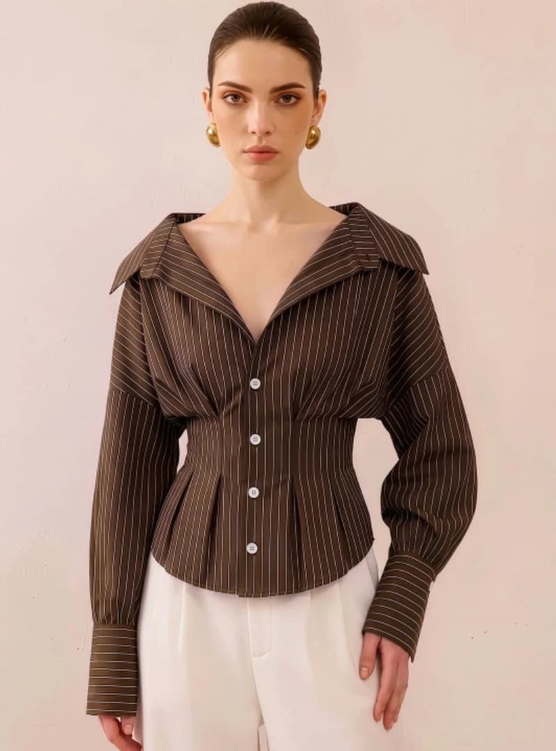 Brown pinstripe shirt, front