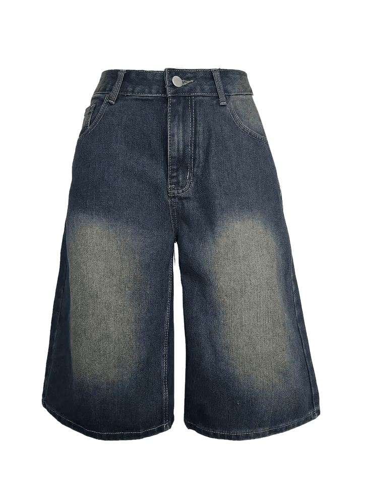 Washed denim shorts
