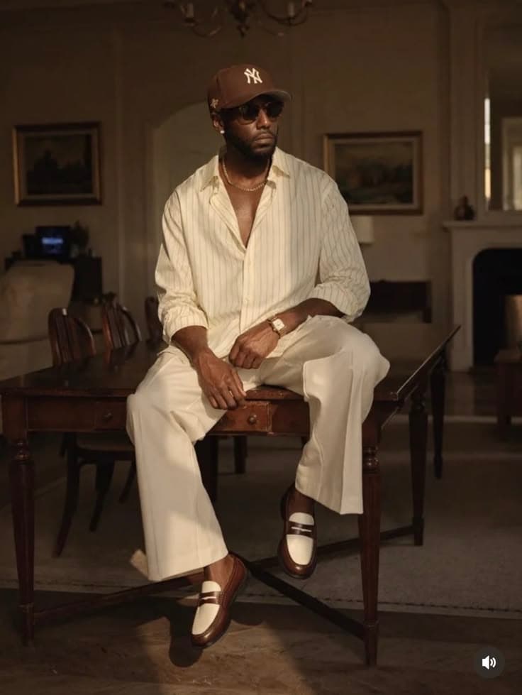 Model in a cream suit