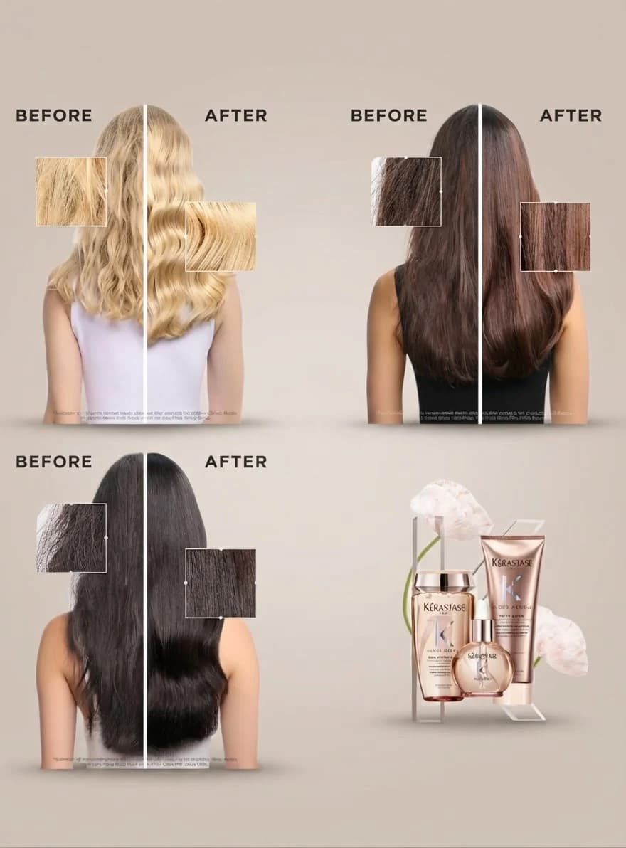 Before and after panels on three hair colours