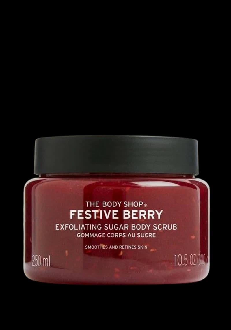 A tub of Festive Berry exfoliating sugar body scrub