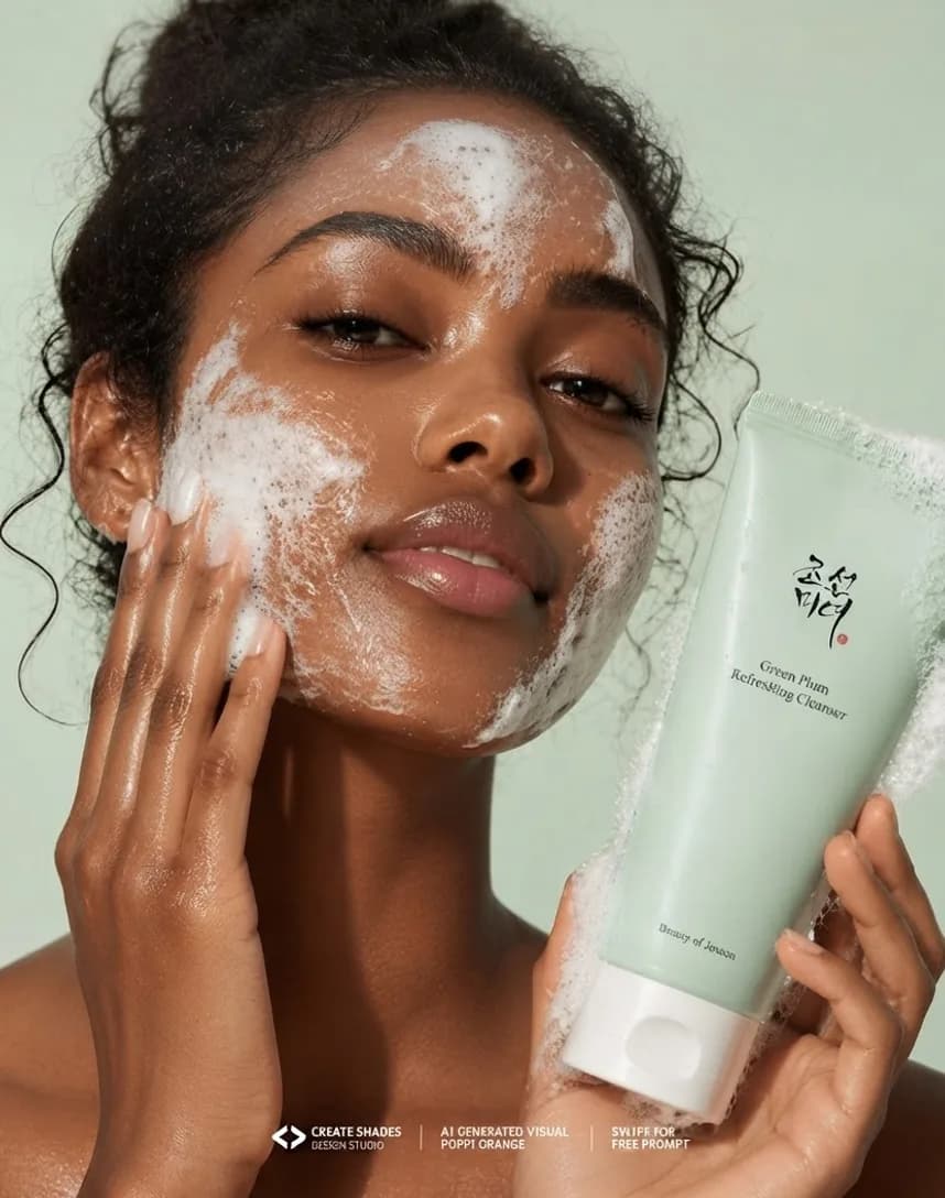 A creator mid-cleanse holding a bottle