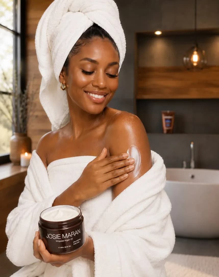 A creator in a towel with a jar of cream
