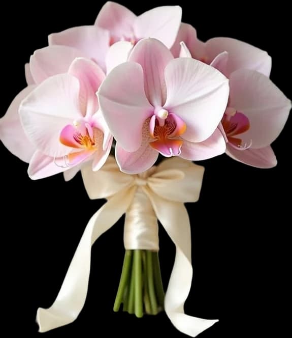 A bridal posy of pale pink phalaenopsis orchids on a cream silk handle