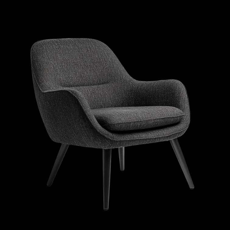 The Comfort chair in charcoal wool on tapered black legs