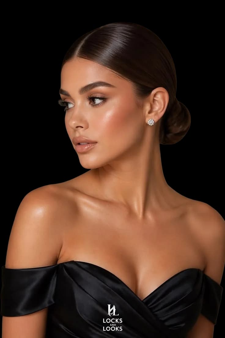 A model wearing a brilliant-cut diamond stud