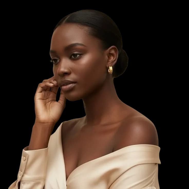 A model wearing a thick gold hoop