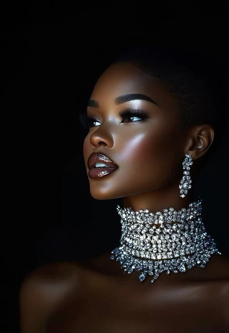 A model in a crystal choker and long crystal drops
