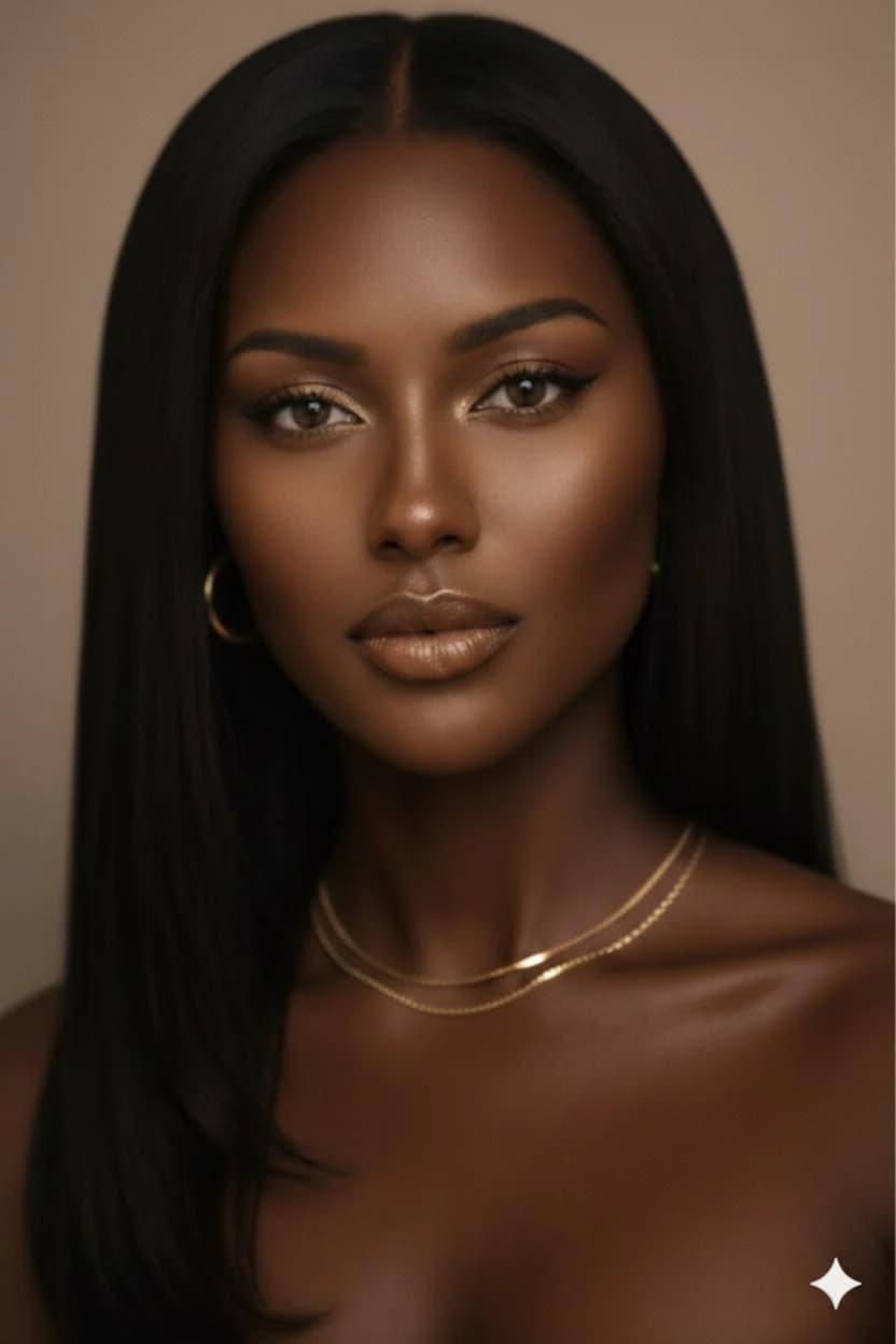 A model in a fine gold collar against a warm ground