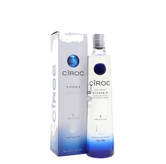 Two vodka bottles in blue and clear glass