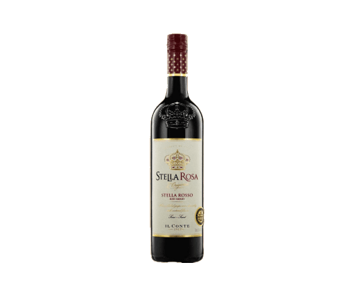 A corked red wine bottle with a gold seal