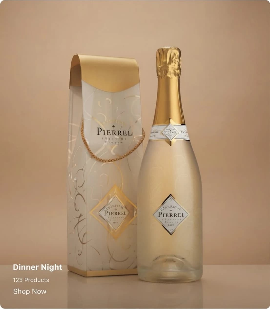 A gift-boxed champagne bottle beside its carton