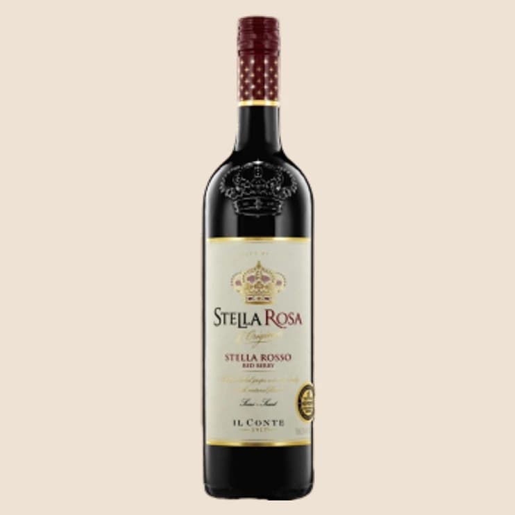 A corked red wine bottle with a gold seal