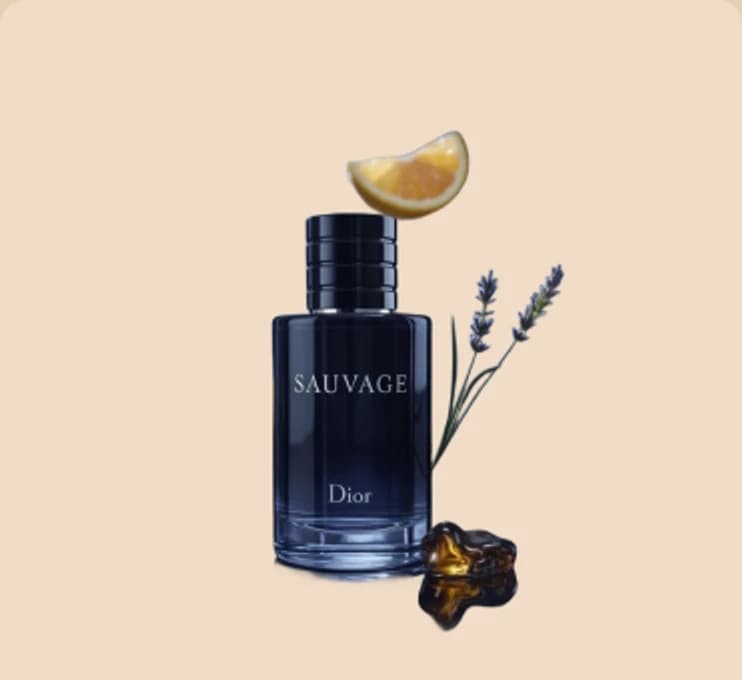 A deep blue flacon beside dried lavender