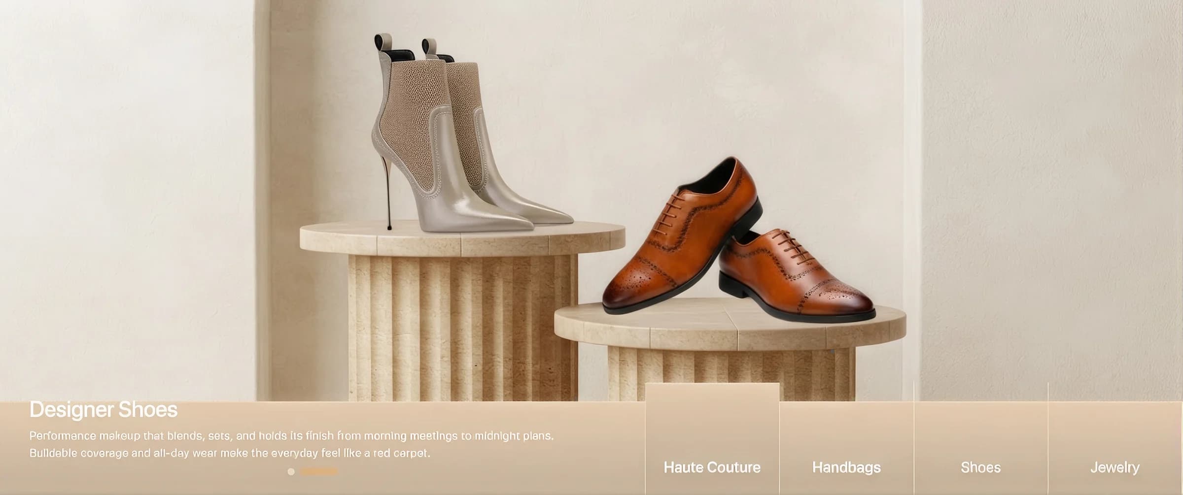 A tan brogue on a fluted travertine plinth