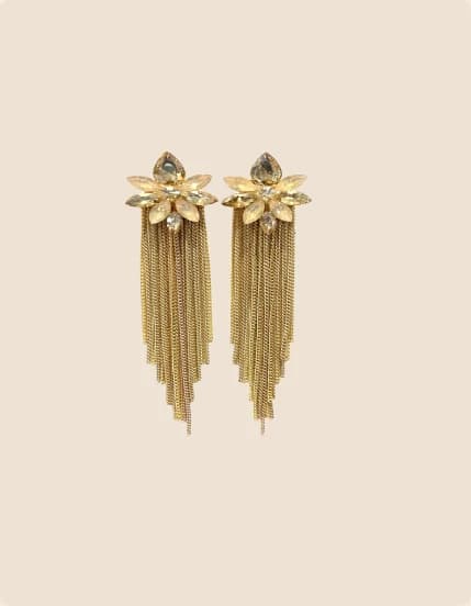 Gold fringe earrings with jewelled tops