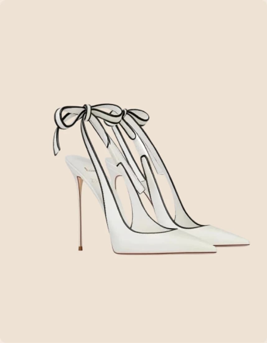 An ivory pump laced high with a black satin tie