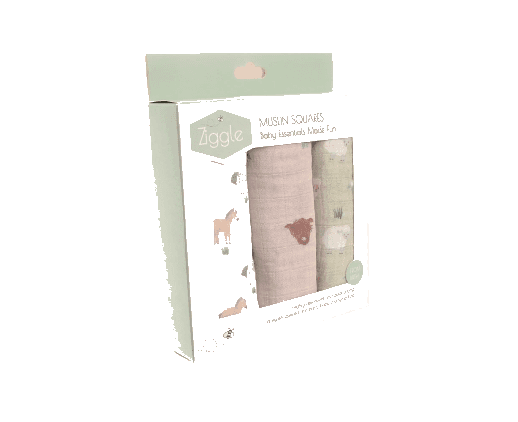 A boxed set of printed muslin swaddle cloths