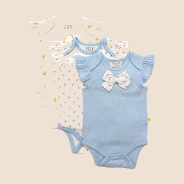 Pale blue and white organic cotton baby bodysuits