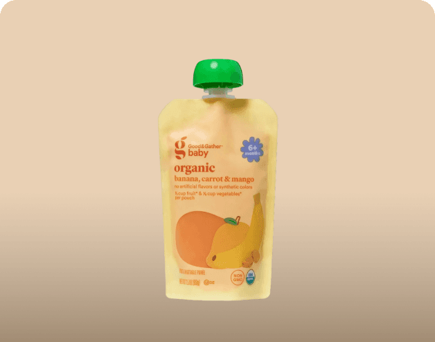 A pouch of organic baby food